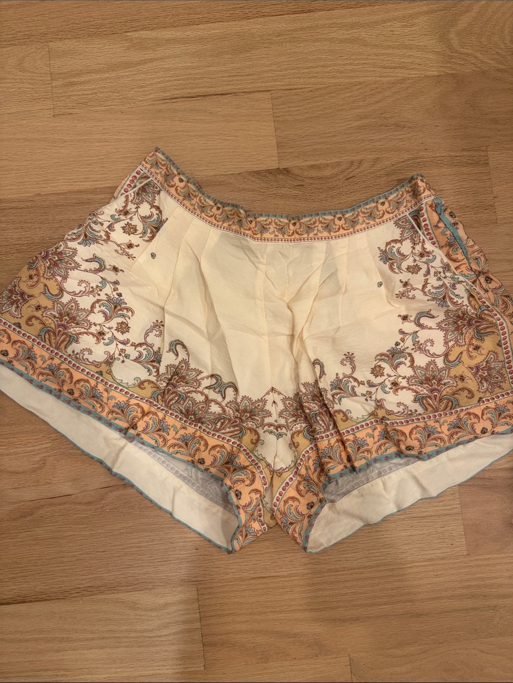 H&M Cream Paisley-Trim Women’s Shorts with Peach & Blue Accents